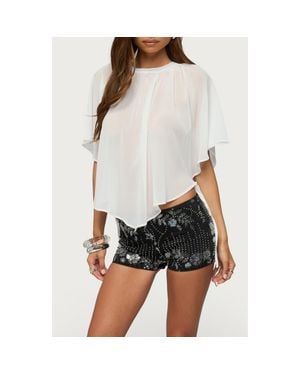 Edikted Sable Flowy Asymmetric Chiffon Top - White