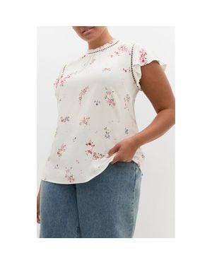 City Chic Fleur Print Woven Shirt - White