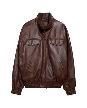 Balenciaga High Collar Leather Bomber Jacket - Brown