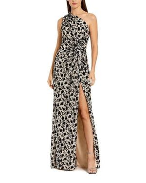 Mac Duggal Floral Sequin One Shoulder Column Gown With Slit - Multicolor