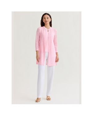 Misook Heritage Tonal Burnout Knit Jacket - Pink