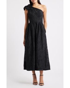 Lilly Pulitzer Lynsi Rosette One Shoulder Midi Dress - Black