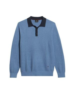 Paul Smith Ribbed Cotton Blend Polo Sweater - Blue