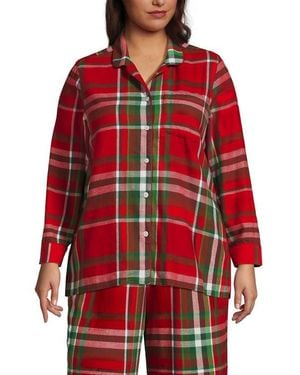 Lands' End Plus Size Long Sleeve Print Flannel Pajama Top - Red
