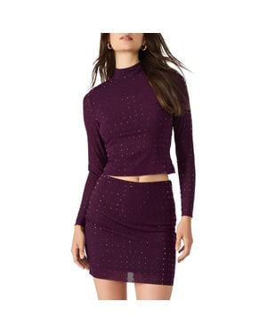 Steve Madden Melvina Stud Mock Neck Knit Top - Purple
