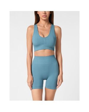 Philipp Plein Seamless Wide Straps Sport Bra Logo - Blue