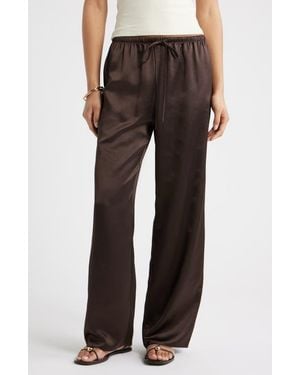 Open Edit Drawstring Waist Satin Pants - Black