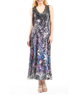 Komarov Climbing Vines Maxi Dress With Lace Back Detail - Blue