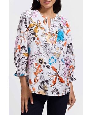 Foxcroft Alicia Floral Cotton Popover Top - Red