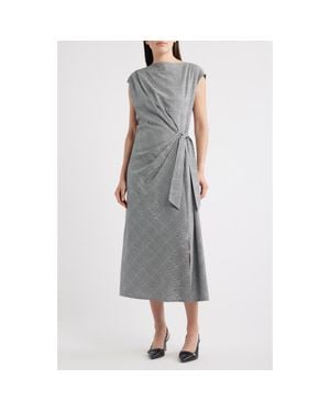 Sam Edelman Windowpane Pladi Side Ruched Cotton Sheath Dress - Gray