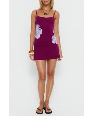 Princess Polly Admiration Embellished Detail Floral Rib Minidress - Red