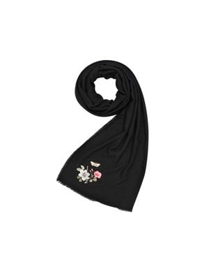 Fable England Floral Embroidered Pashmina Scarf - Black