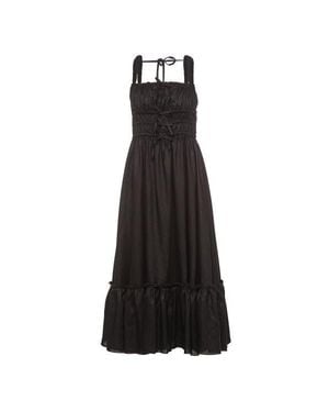 Vasiliki Amara Ruched Midi Linen Dress - Black