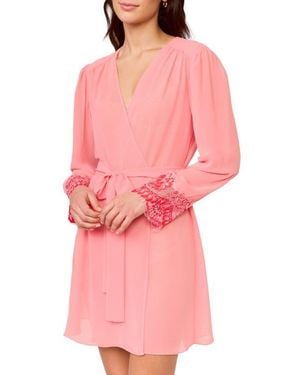 Rya Collection Shoreline Chantilly Lace Embellished Chiffon Wrap - Pink