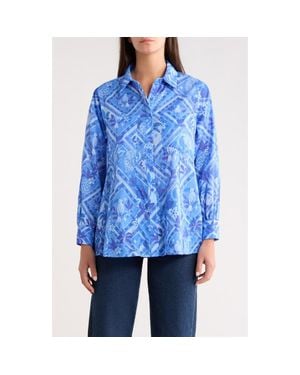 Sugarlips Nala Regie Print Cotton Button-Up Shirt - Blue