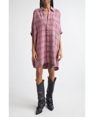 R13 Plaid Oversize Boxy Cotton Flannel Shirtdress - Red