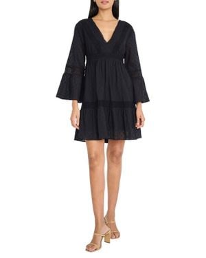 The Good Journey Lace Tiered Long Sleeve Dress - Black