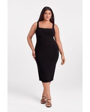 S3 Apparel Sculpting Shapewear Square Neck Tank Midi Dress - Black