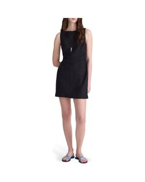 Madewell Boat Neck Shirred Linen Minidress - Black
