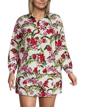 Lands' End Linen Long Sleeve Feminine Shirt - Red