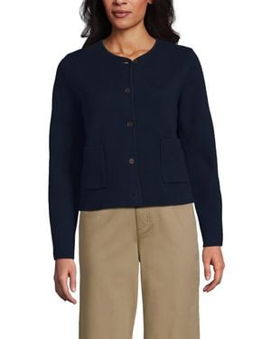 Lands' End Fine Gauge Cotton Milano Blazer Sweater - Blue
