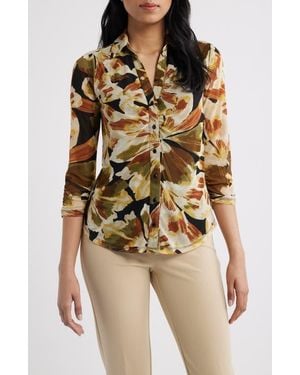 Anne Klein Shirred Button-Up Top - Multicolor