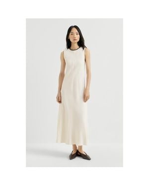Brunello Cucinelli Viscose And Linen Fluid Twill Dress With Precious Collar - White