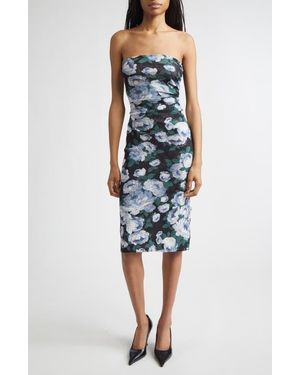 Stella McCartney Bunch Of Roses Strapless Mesh Dress - Gray