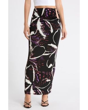 AFRM Aven Abstract Floral Print Maxi Skirt - Black