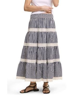 Nobody's Child Leonor Tiered Lace Trim Cotton Skirt - White