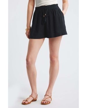 Treasure & Bond Beaded Tassel Linen Blend Shorts - Black