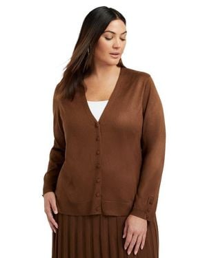 June + Vie Button-Sleeve Cardigan - Brown