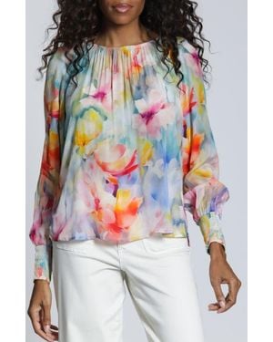 Apny Print Blouson Sleeve Top - Multicolor