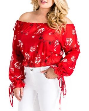 Standards & Practices Marina Off The Shoulder Tie Sleeve Top - Red