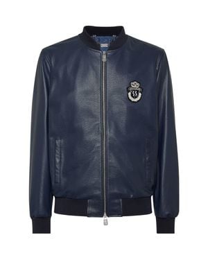 Billionaire Leather Bomber - Blue