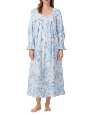 Eileen West Long Sleeve Cotton Flannel Ballet Nightgown - Blue