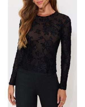 Vici Collection Stella Floral Devoré Long Sleeve Top - Black