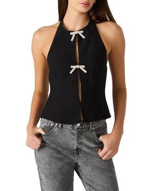 Steve Madden Juvia Crystal Bow Halter Top - Black