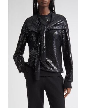 Michael Kors Sequin Embellished Scarf Tie Cashmere Crewneck Sweater - Black