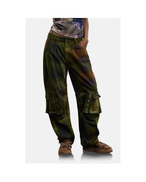 Desigual Print Cotton Cargo Pants - Green