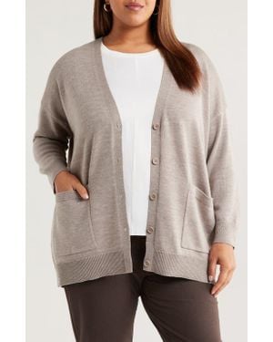 Eileen Fisher V-Neck Wool Cardigan - Gray