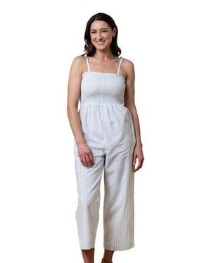 Hope & Henry Organic Smocked Button Front Jumpsuit - Blue