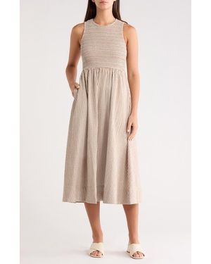 Marine Layer Darcy Stripe Cotton Blend Seersucker Dress - Natural