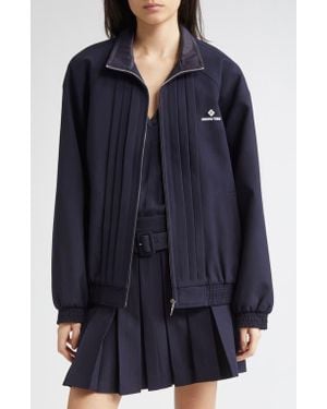 ShuShu/Tong Tucker Logo Stitch Pleated Wool & Silk Zip Jacket - Blue