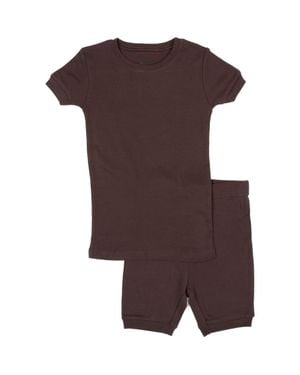 Leveret Kids Short Sleeve Cotton Solid Matching Family Pajamas - Brown