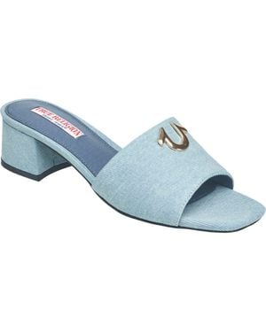 TRUE RELIGION Single Strap Logo Block Heel - Blue
