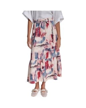 DKNY Print Linen Midi Skirt - Red