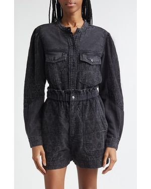 Isabel Marant Kaina Embroidered Eyelet Denim Button-Up Shirt - Black