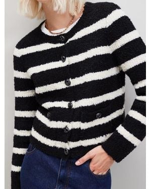 Ro&zo Long Sleeve Stripe Boucle Cardigan - Blue