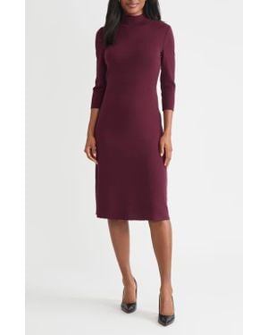 Misook Mock Neck A-Line Knit Midi Dress - Red